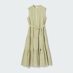Uniqlo Cotton Sleeveless Dress in olive check spring/summer 2023 size Large